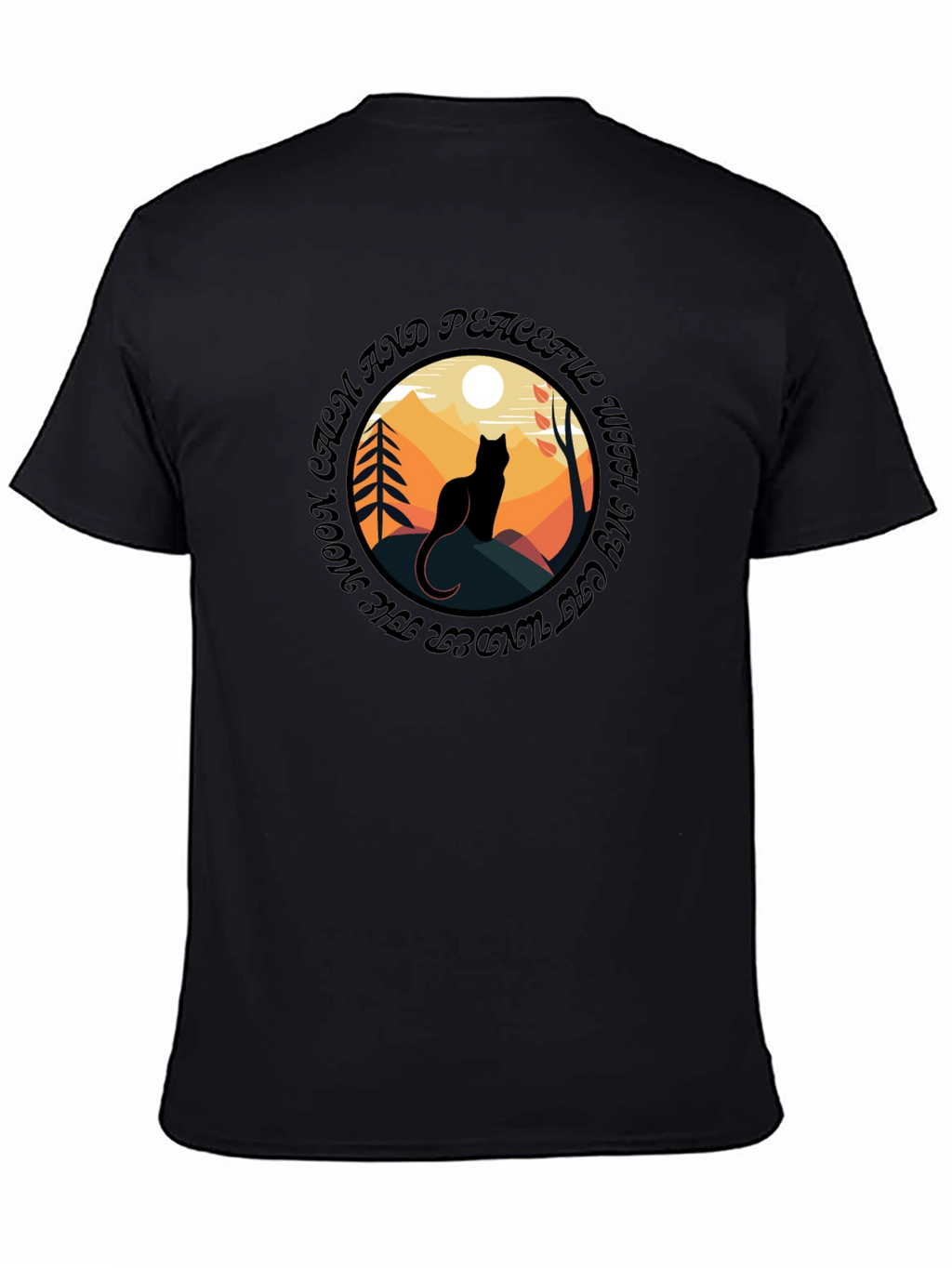 Calm Cat Under Moon T-Shirt - Peaceful Graphic Tee