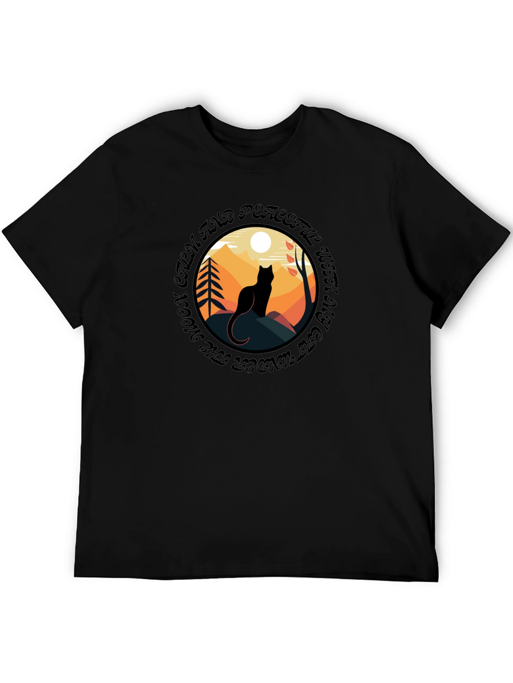 Calm Cat Under Moon T-Shirt - Peaceful Graphic Tee