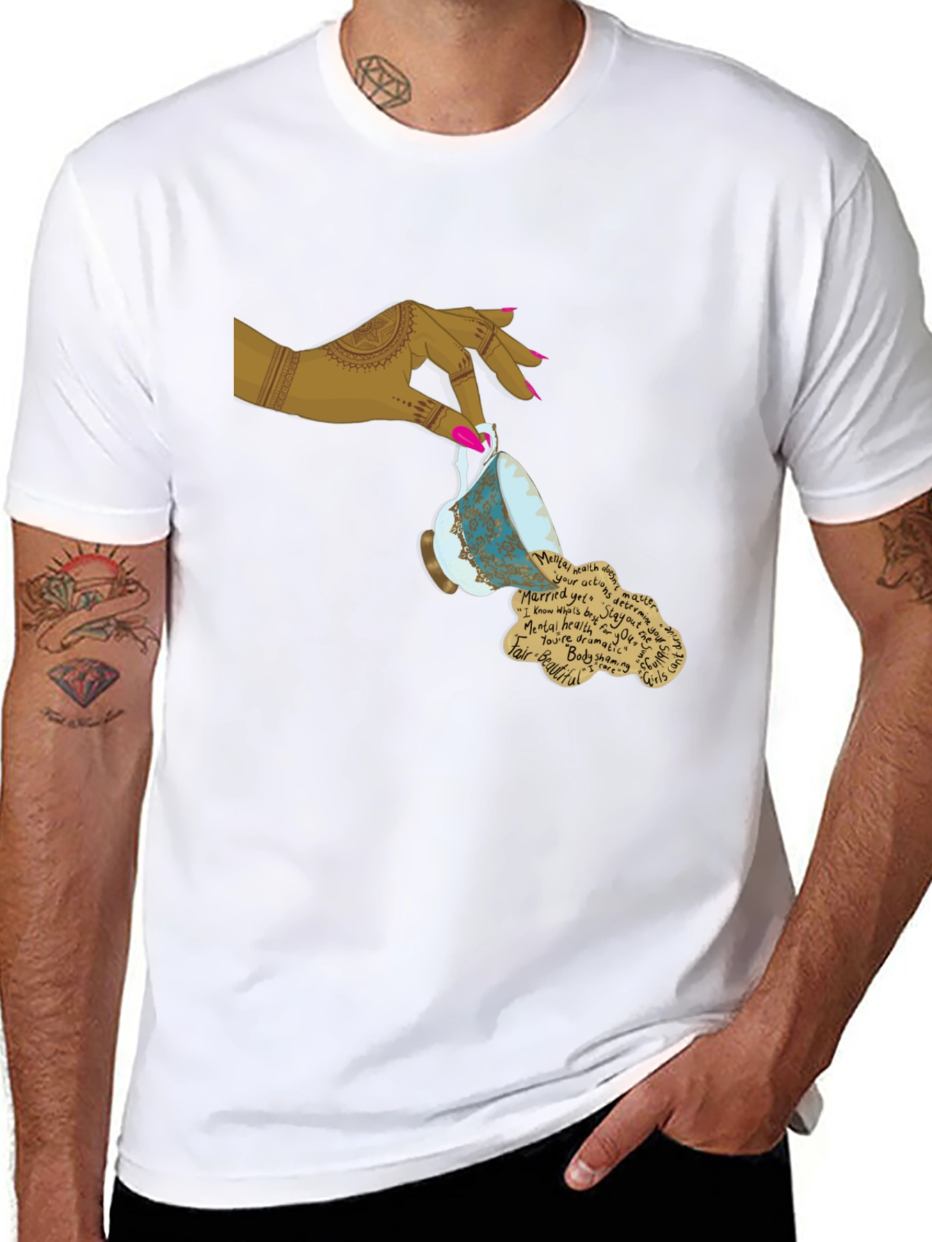Artistic Teacup Graphic Tee - Black