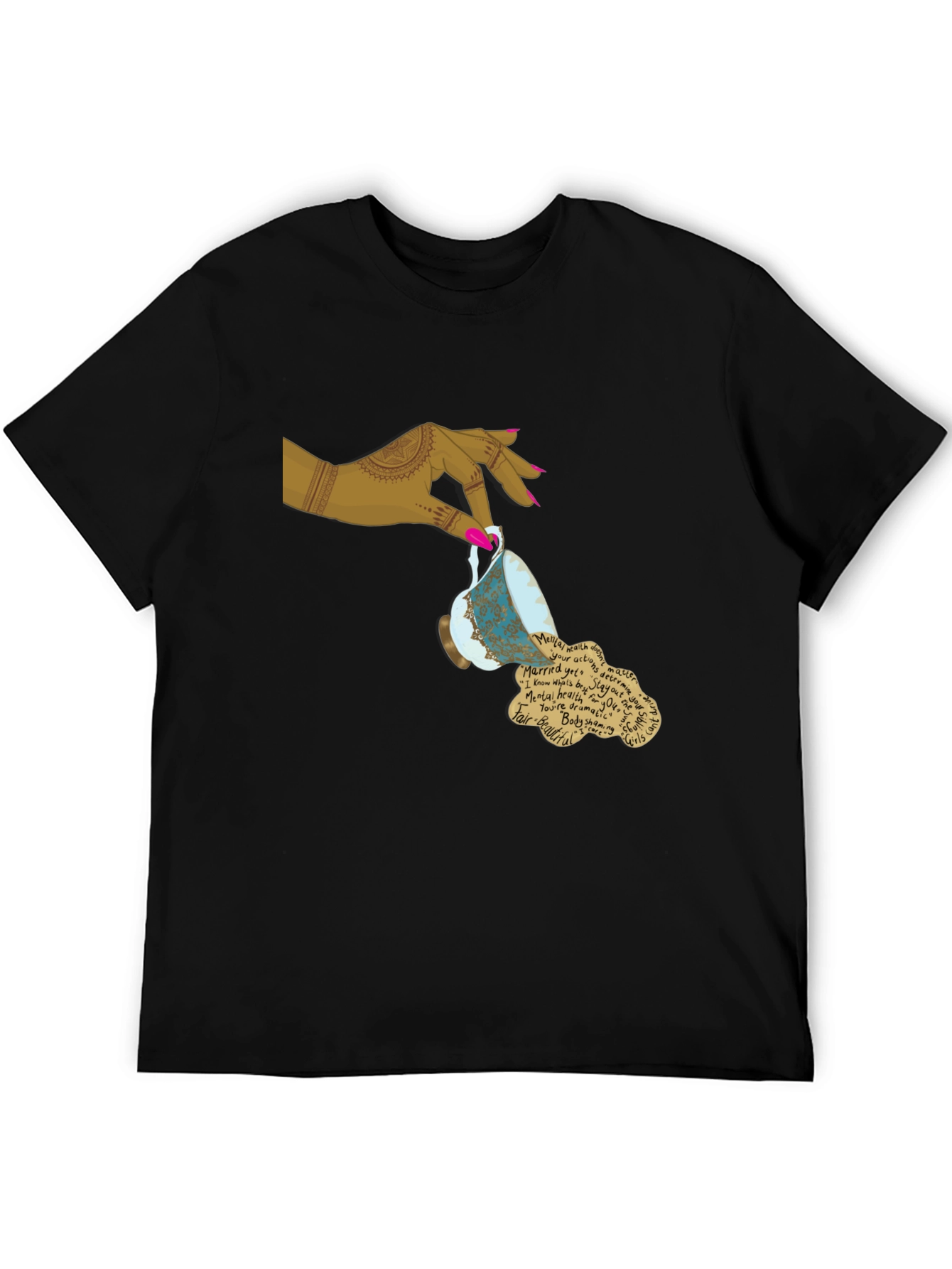 Artistic Teacup Graphic Tee - Black