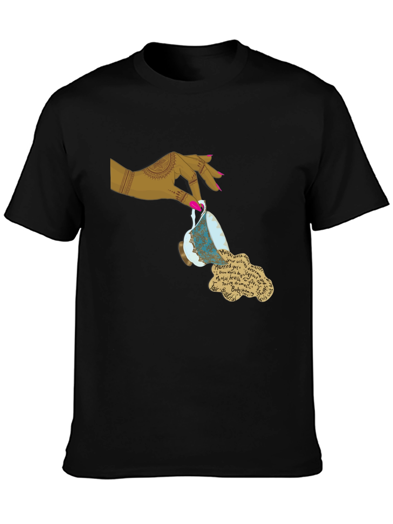 Artistic Teacup Graphic Tee - Black