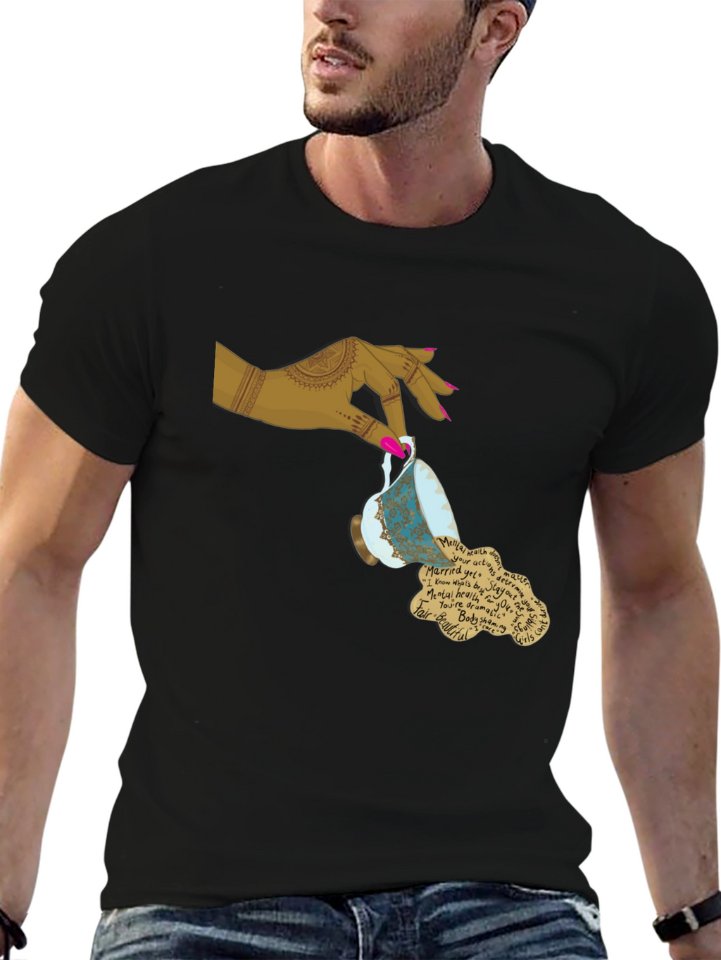 Artistic Teacup Graphic Tee - Black