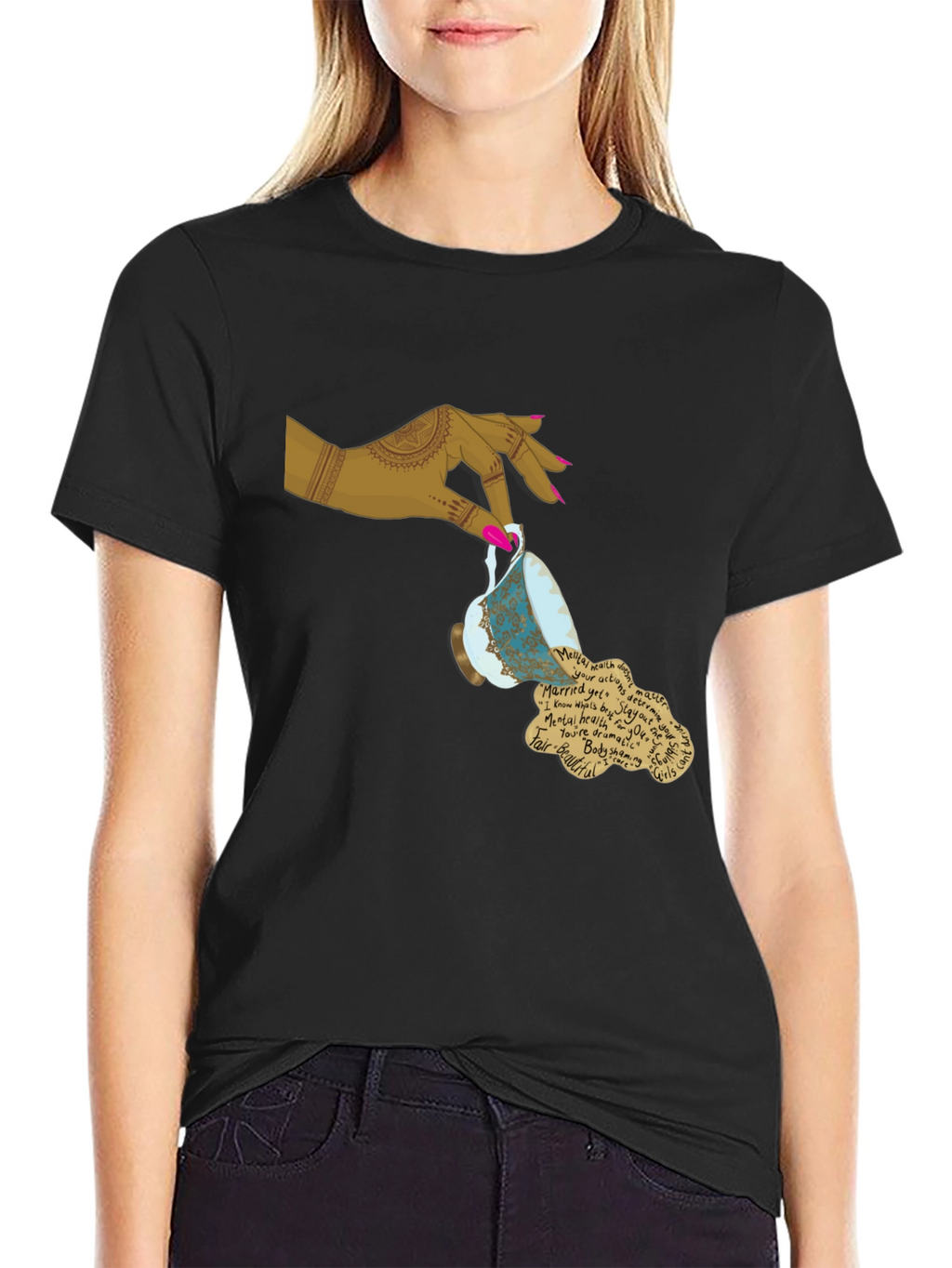Artistic Teacup Graphic Tee - Black