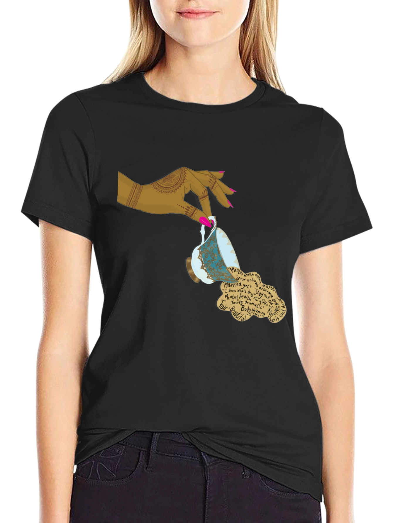 Artistic Teacup Graphic Tee - Black