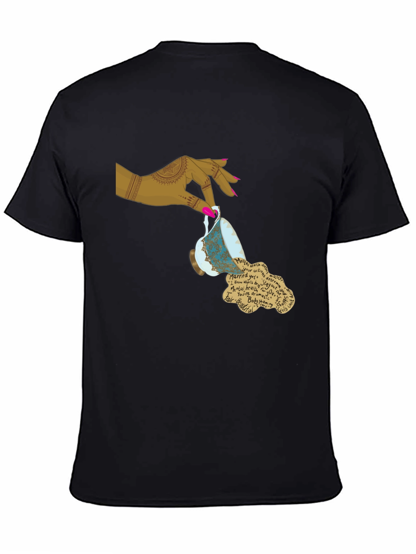 Artistic Teacup Graphic Tee - Black
