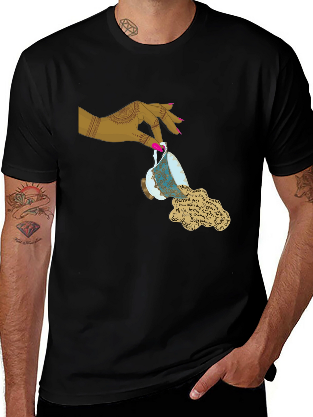 Artistic Teacup Graphic Tee - Black