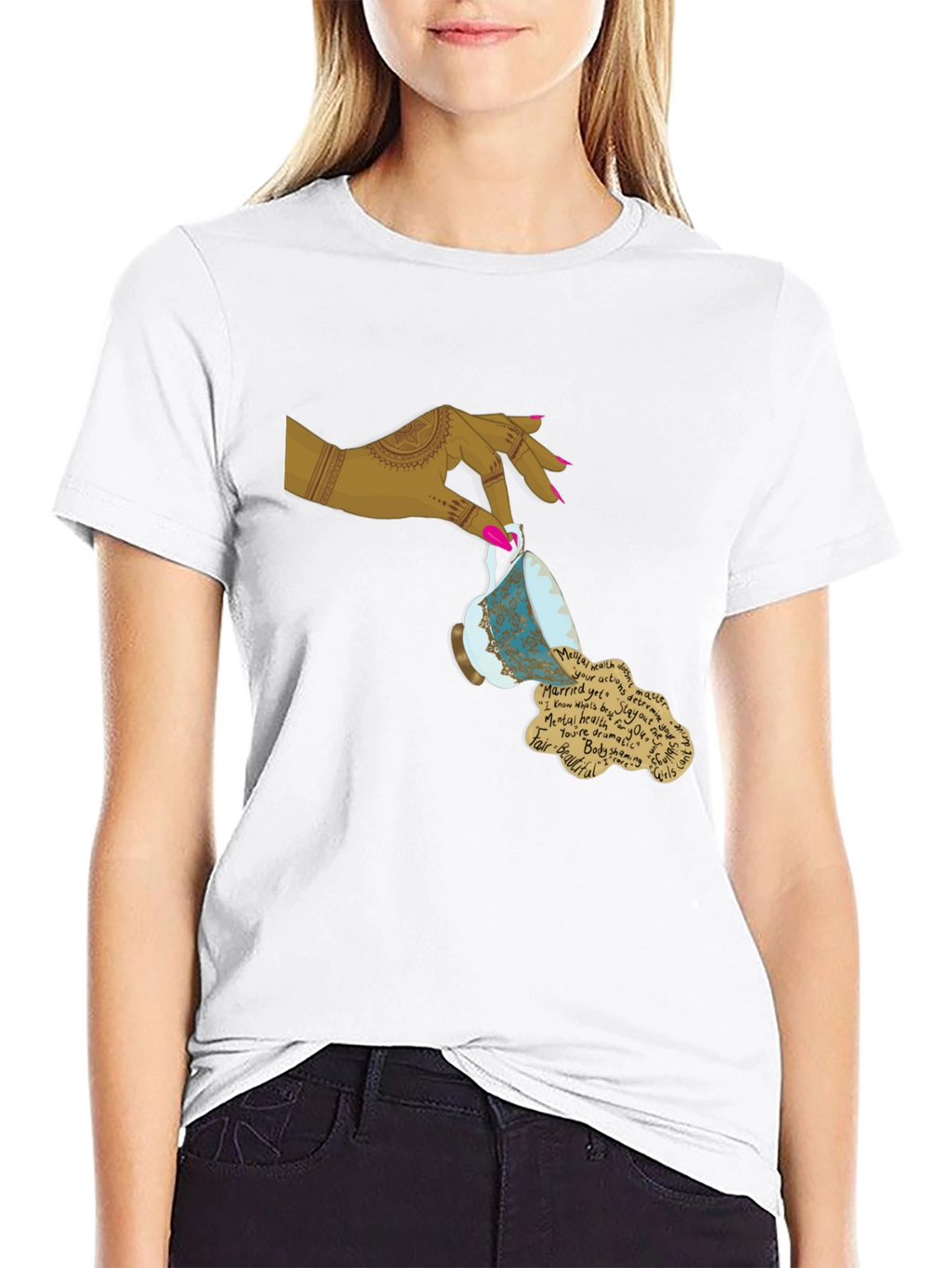 Artistic Teacup Graphic Tee - Black