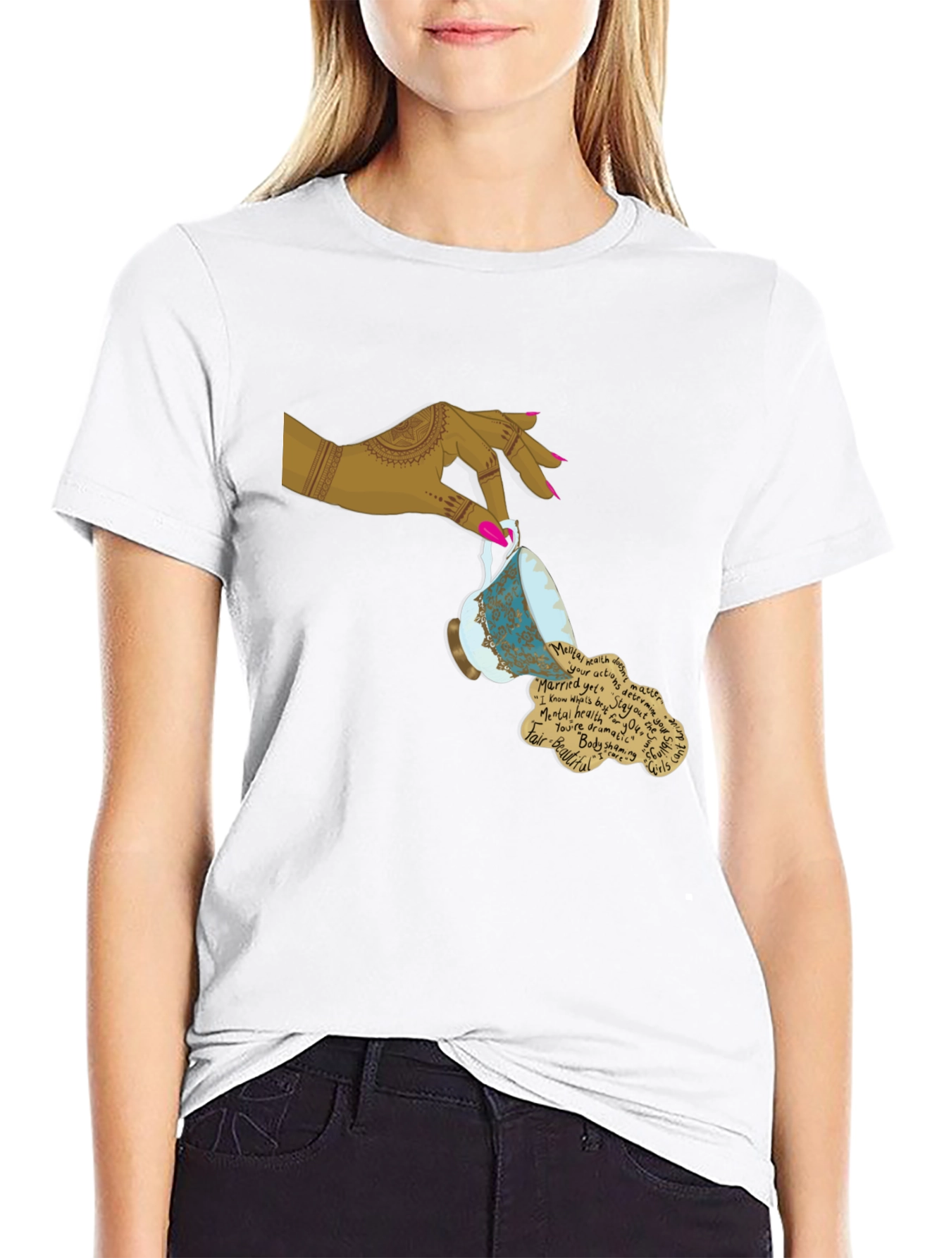 Artistic Teacup Graphic Tee - Black
