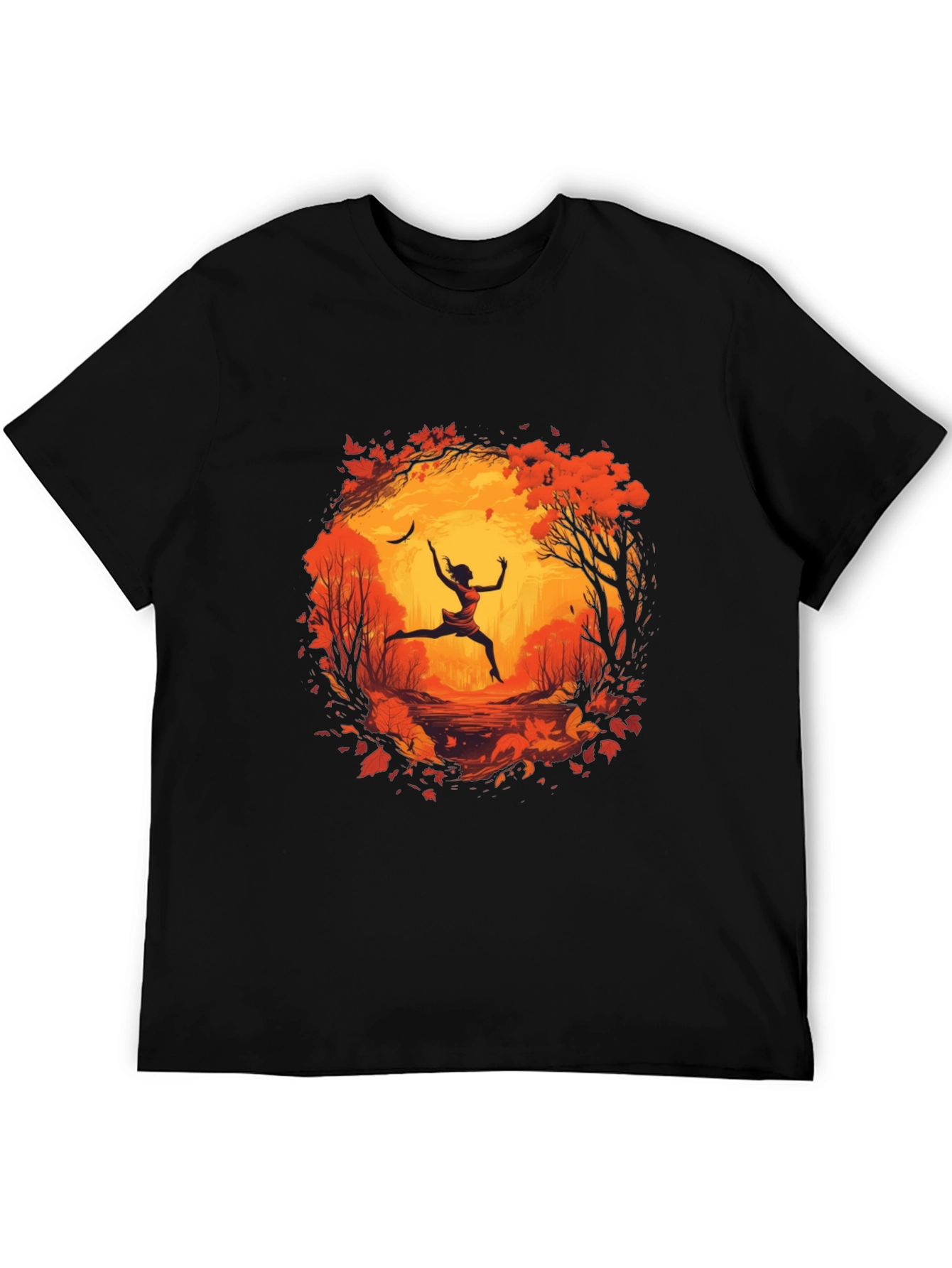 Autumnal Leap Mens Black Graphic Tee