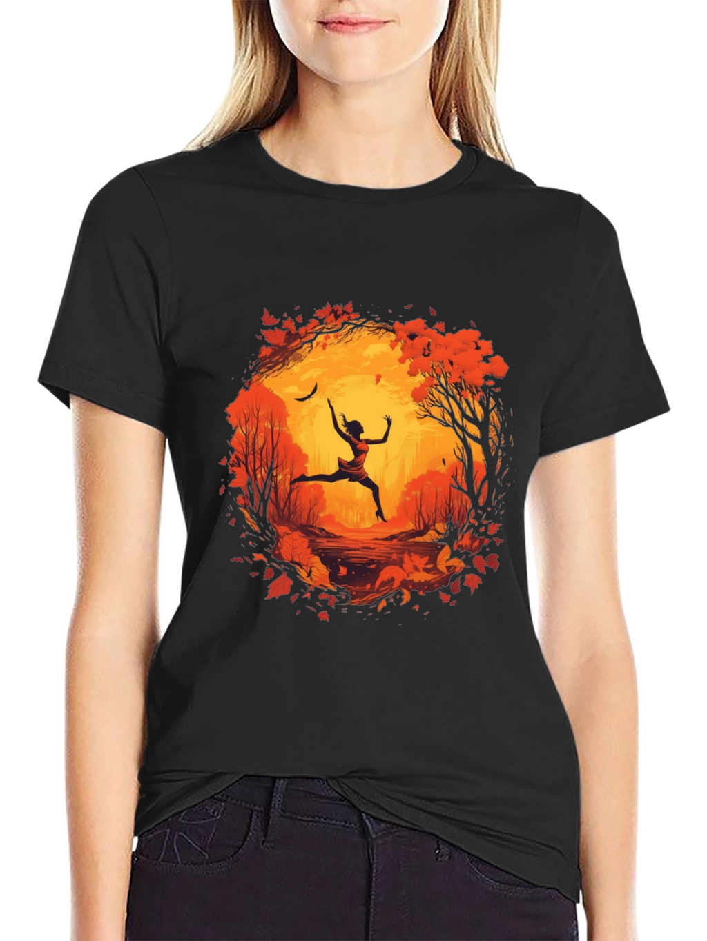 Autumnal Leap Mens Black Graphic Tee