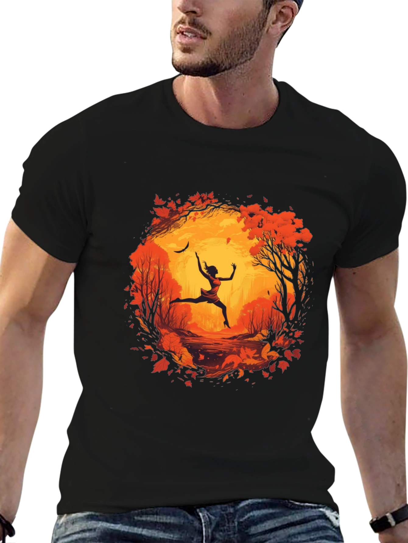 Autumnal Leap Mens Black Graphic Tee