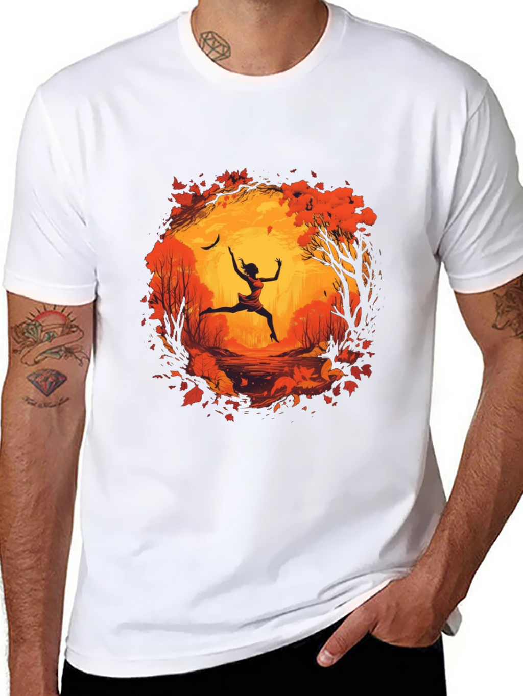 Autumnal Leap Mens Black Graphic Tee