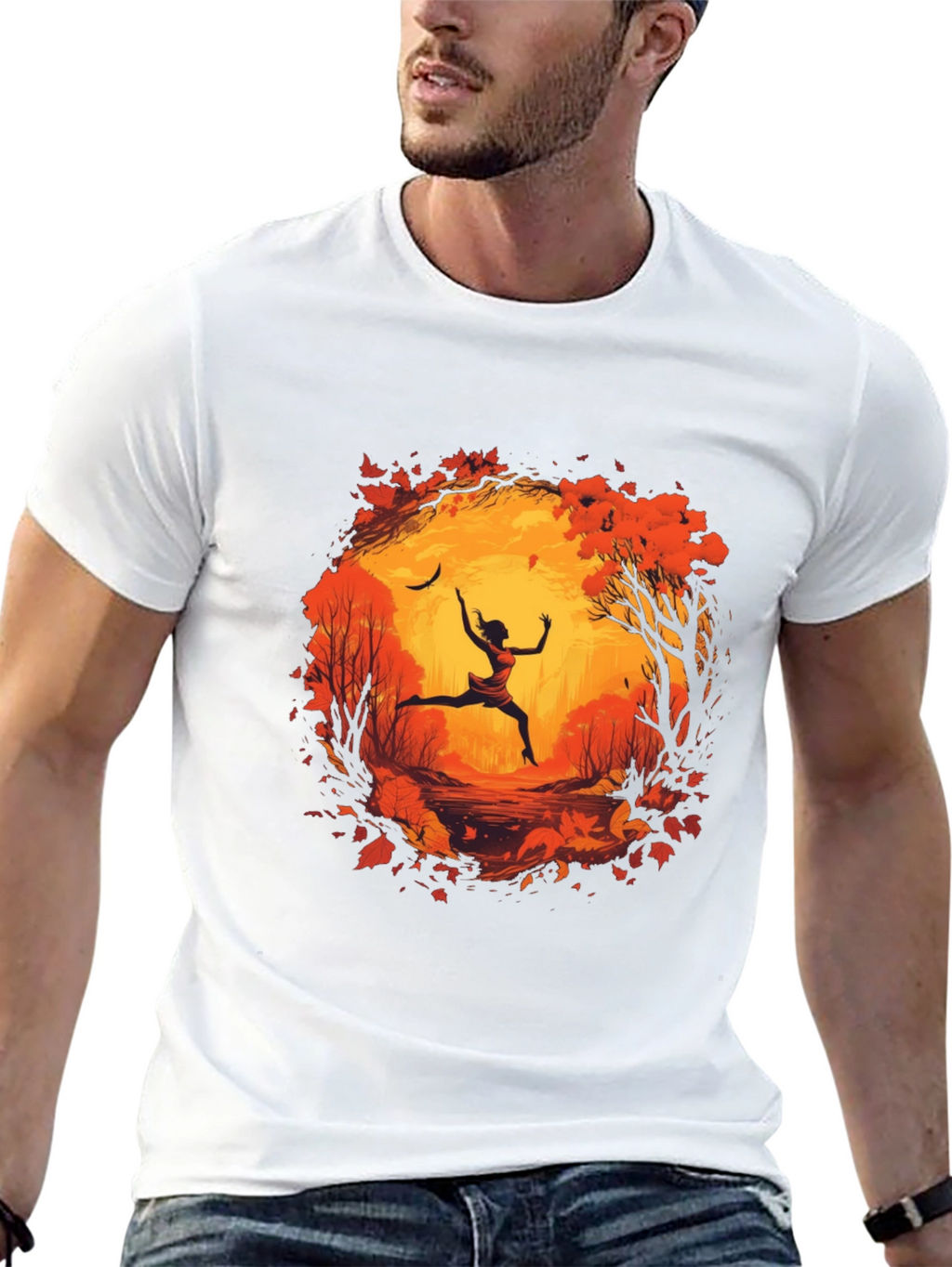 Autumnal Leap Mens Black Graphic Tee