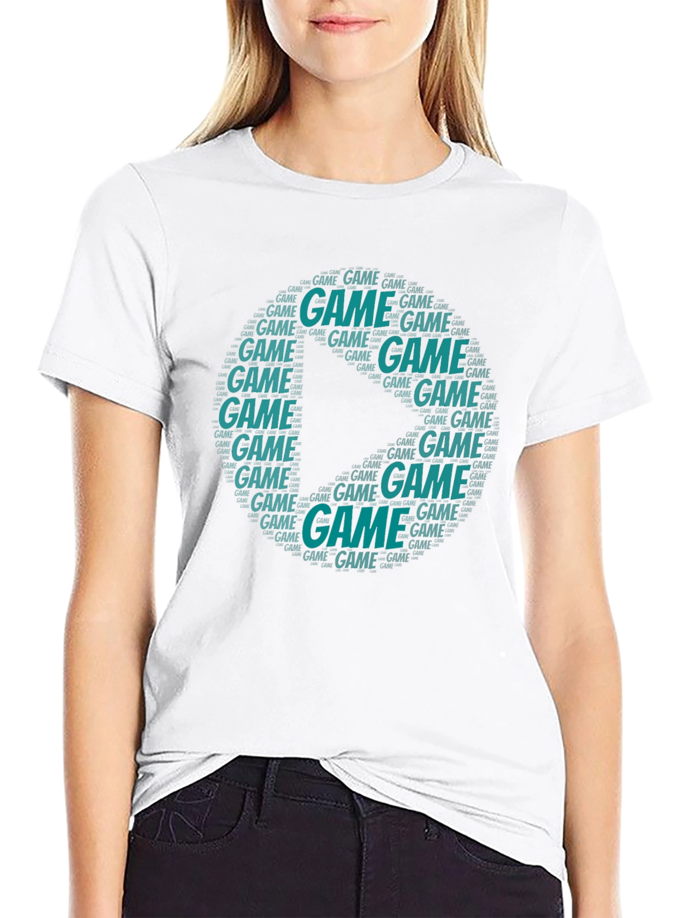 Game Word Art Graphic Tee - Black Short Sleeve