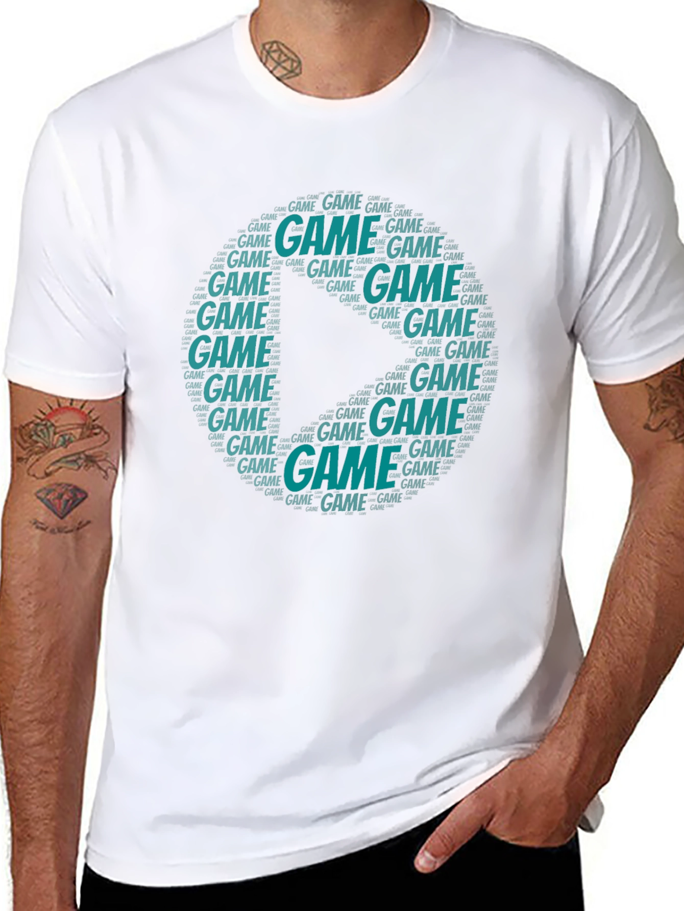 Game Word Art Graphic Tee - Black Short Sleeve