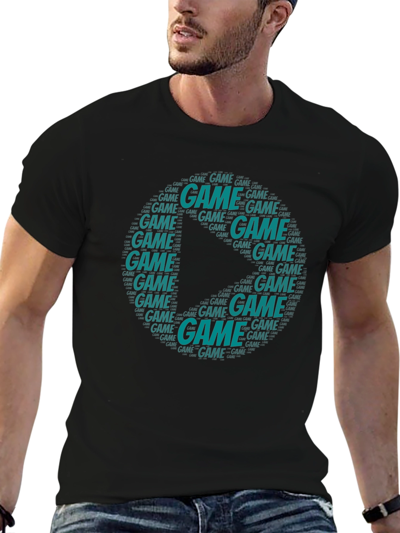 Game Word Art Graphic Tee - Black Short Sleeve