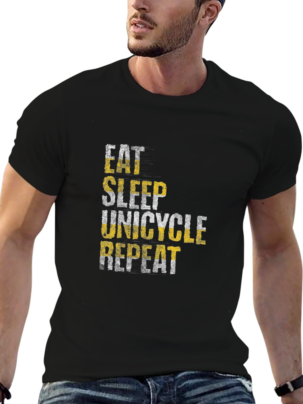 Eat Sleep Unicycle Repeat Black Graphic Tee