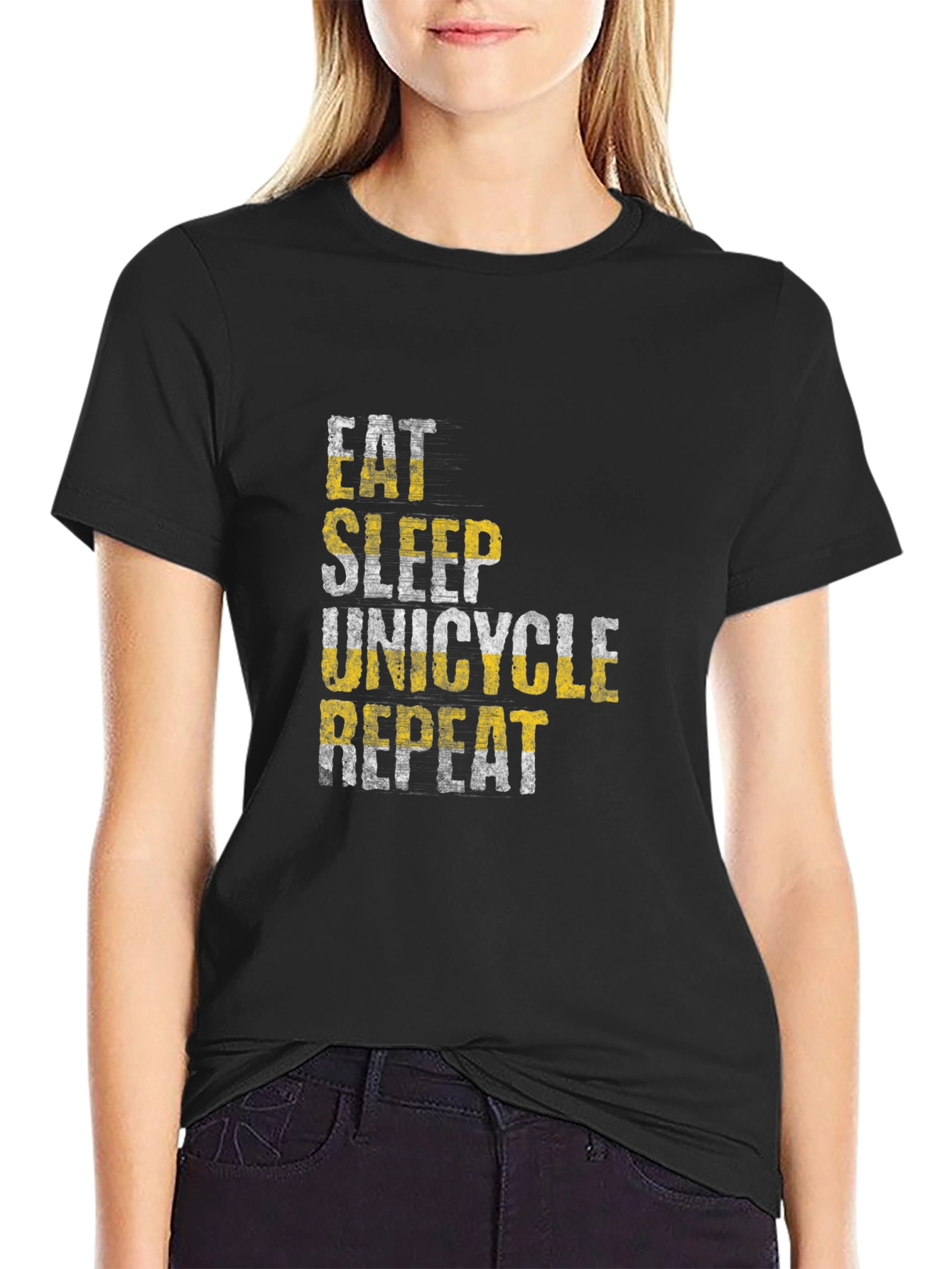 Eat Sleep Unicycle Repeat Black Graphic Tee