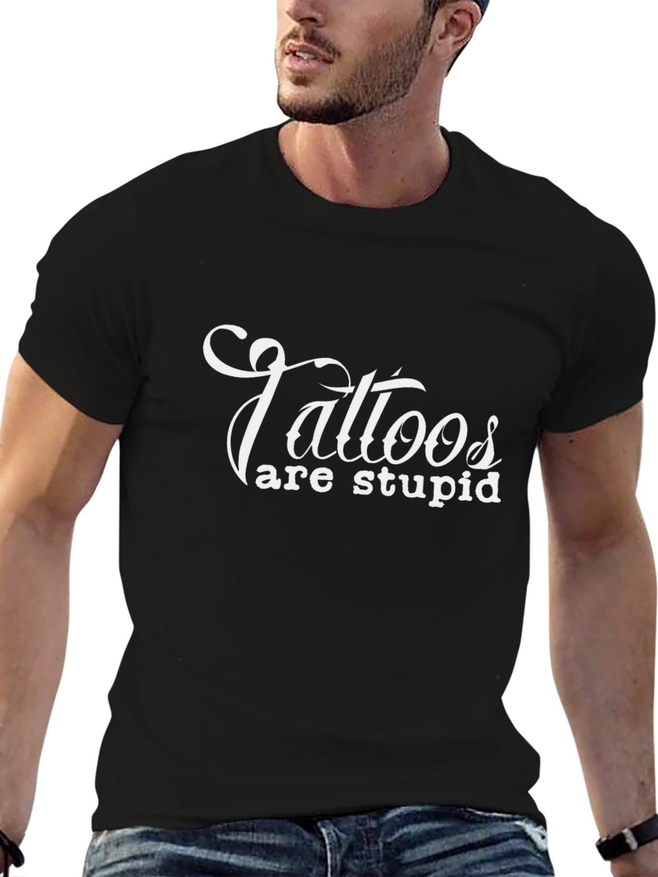 Tattoos Are Stupid Graphic Tee - Black Cotton Blend