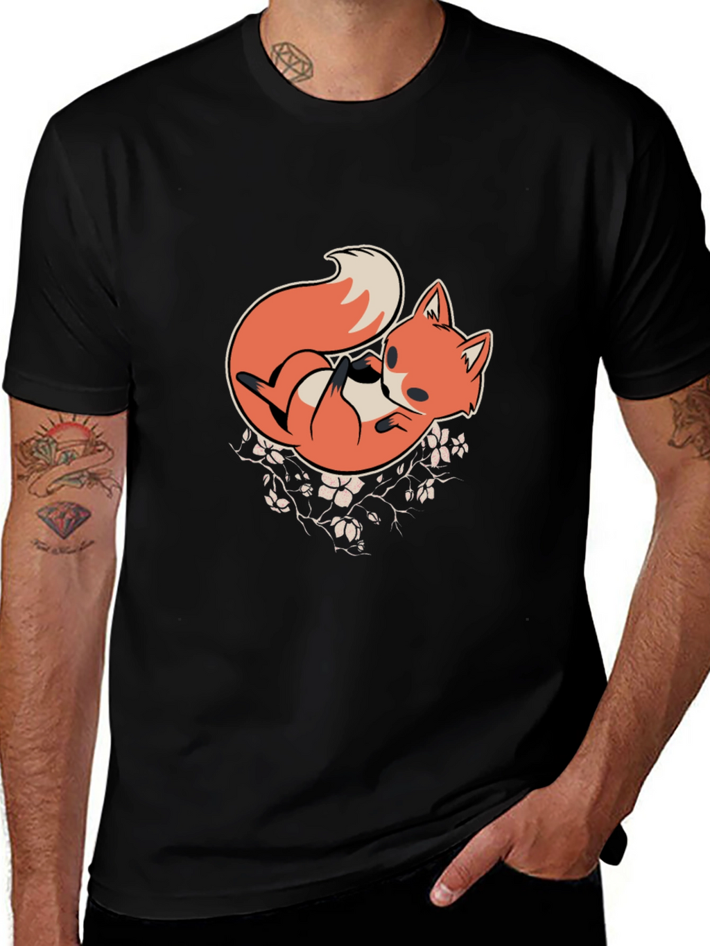 Fox Graphic Print T-Shirt - Black Casual
