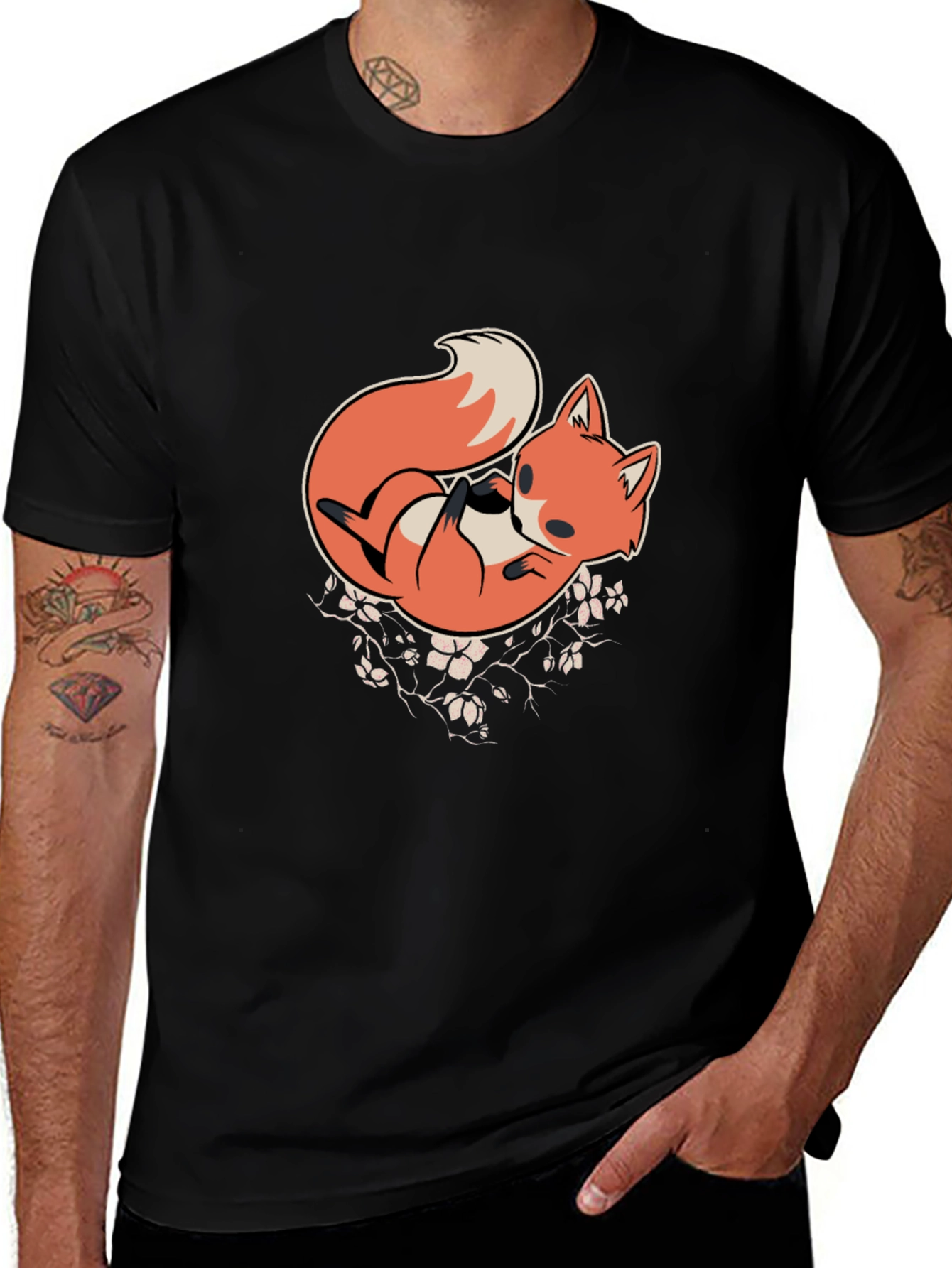 Fox Graphic Print T-Shirt - Black Casual