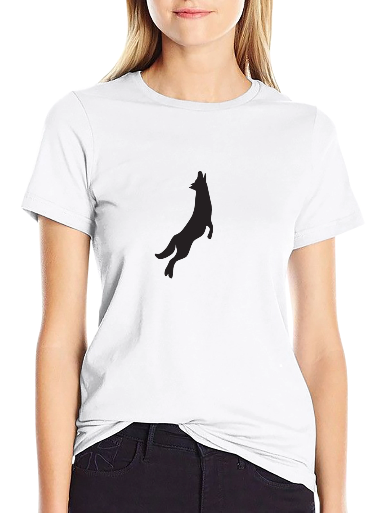 Black T-Shirt with Wolf Silhouette