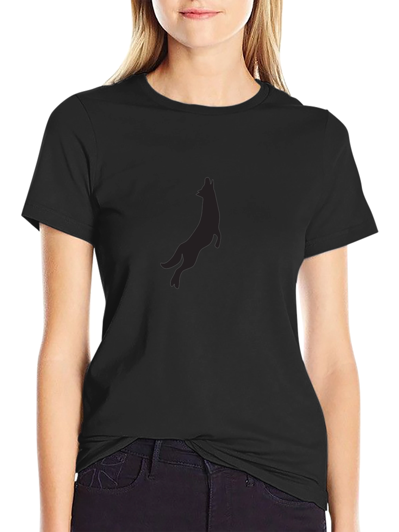 Black T-Shirt with Wolf Silhouette