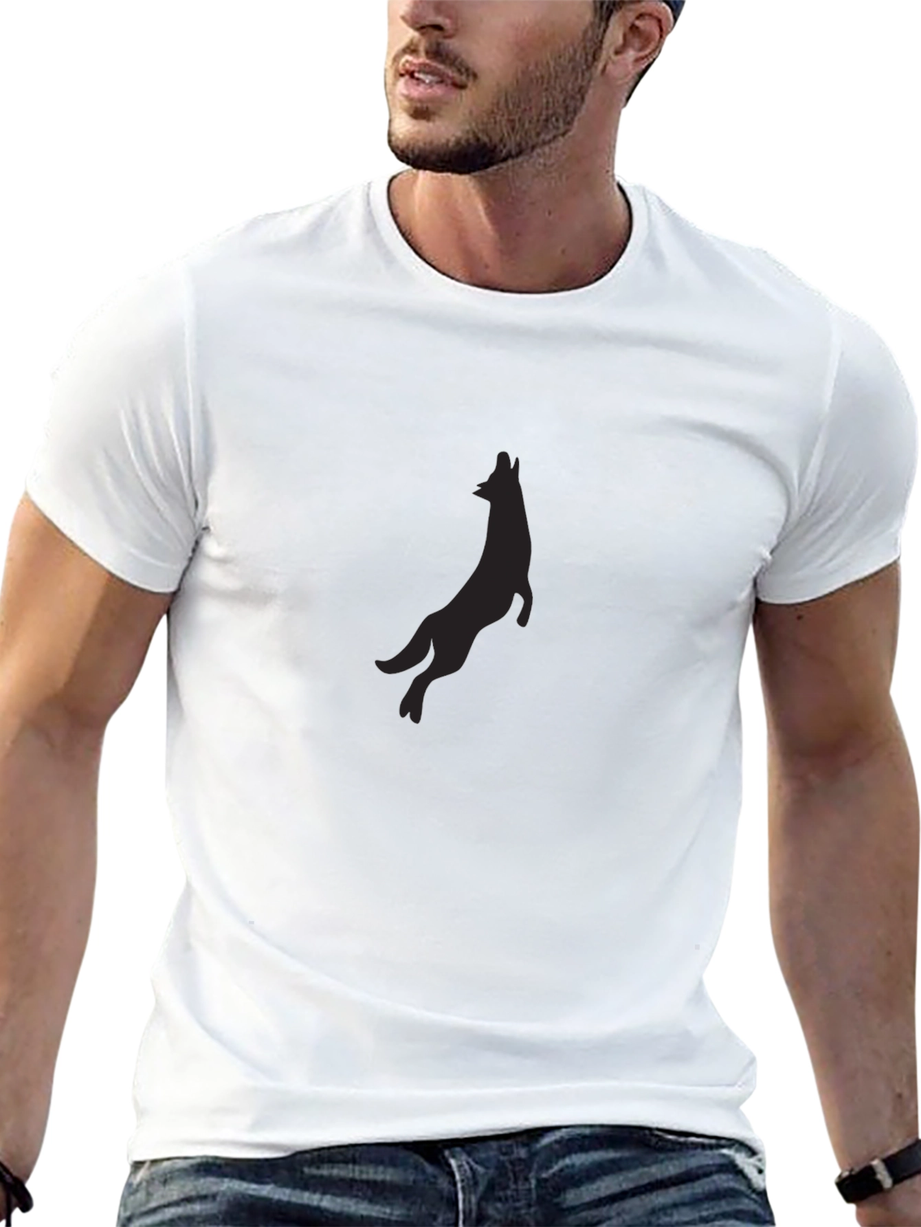 Black T-Shirt with Wolf Silhouette