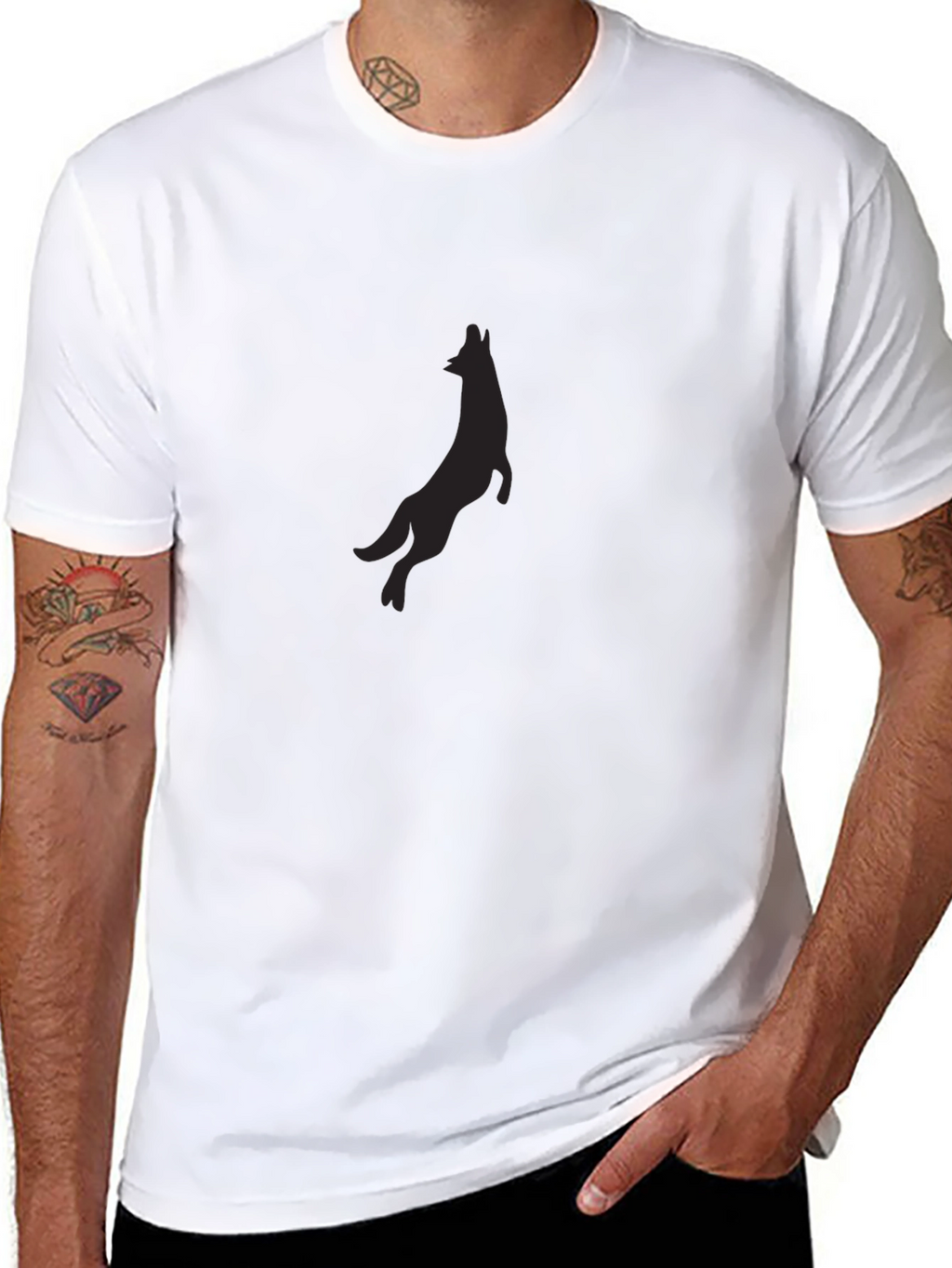 Black T-Shirt with Wolf Silhouette