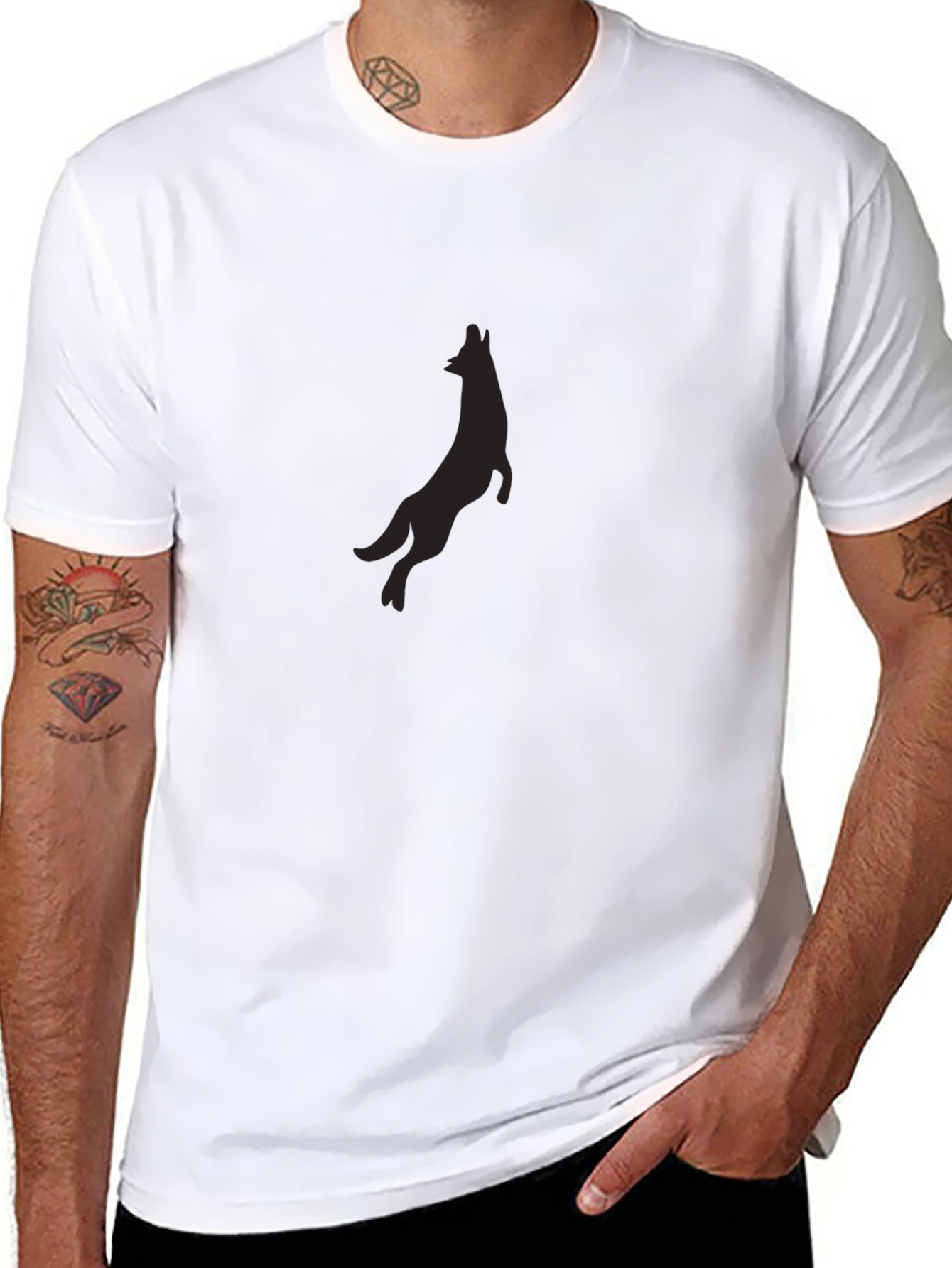 Black T-Shirt with Wolf Silhouette