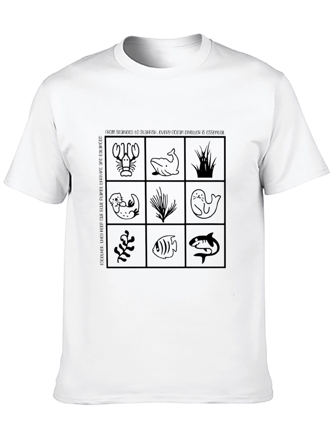 Ocean Life Grid T-Shirt - Black Cotton Tee