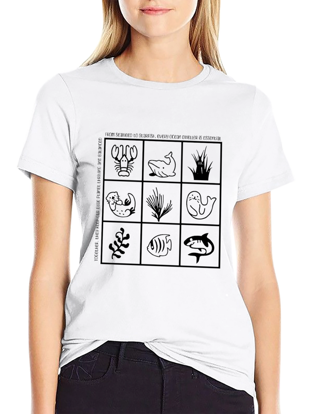 Ocean Life Grid T-Shirt - Black Cotton Tee