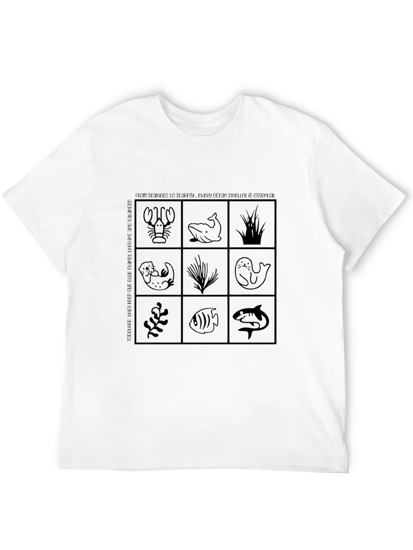 Ocean Life Grid T-Shirt - Black Cotton Tee
