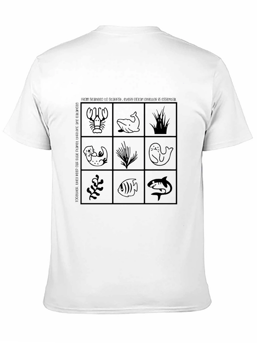 Ocean Life Grid T-Shirt - Black Cotton Tee