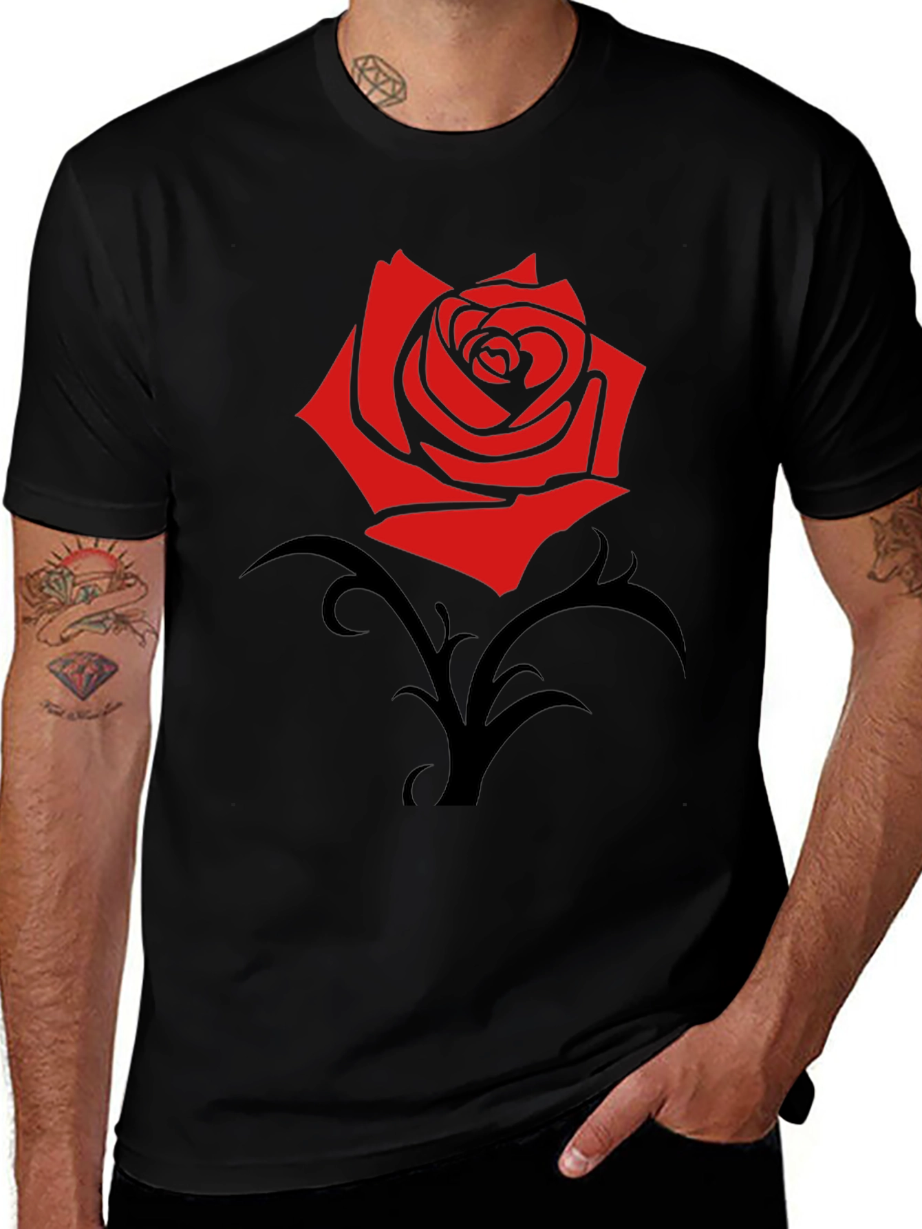 Red Rose Graphic Black T-Shirt - Trendy Casual Wear