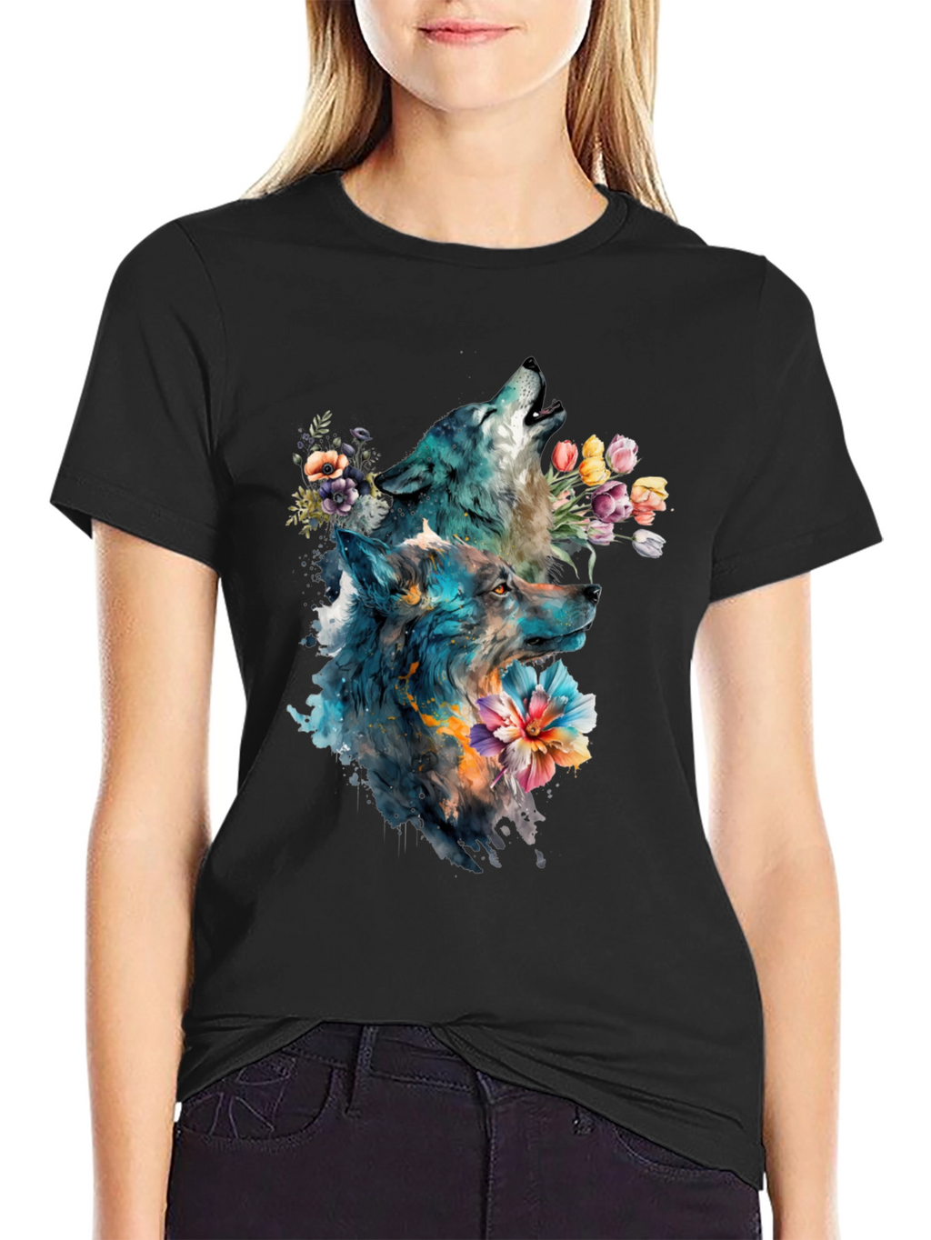 Wolf & Floral Graphic Tee