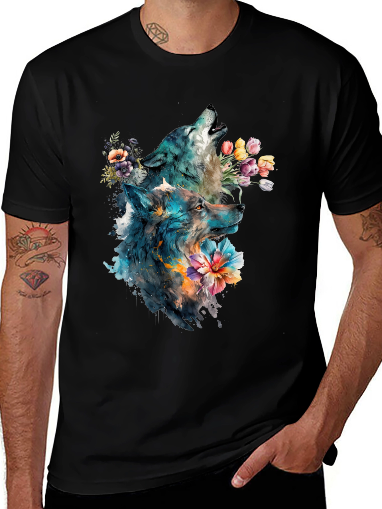 Wolf & Floral Graphic Tee