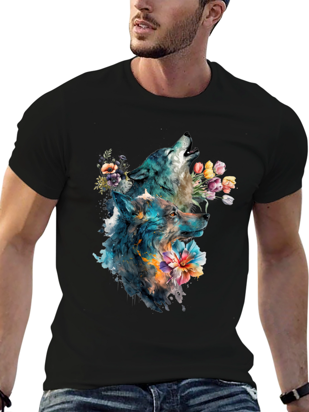 Wolf & Floral Graphic Tee