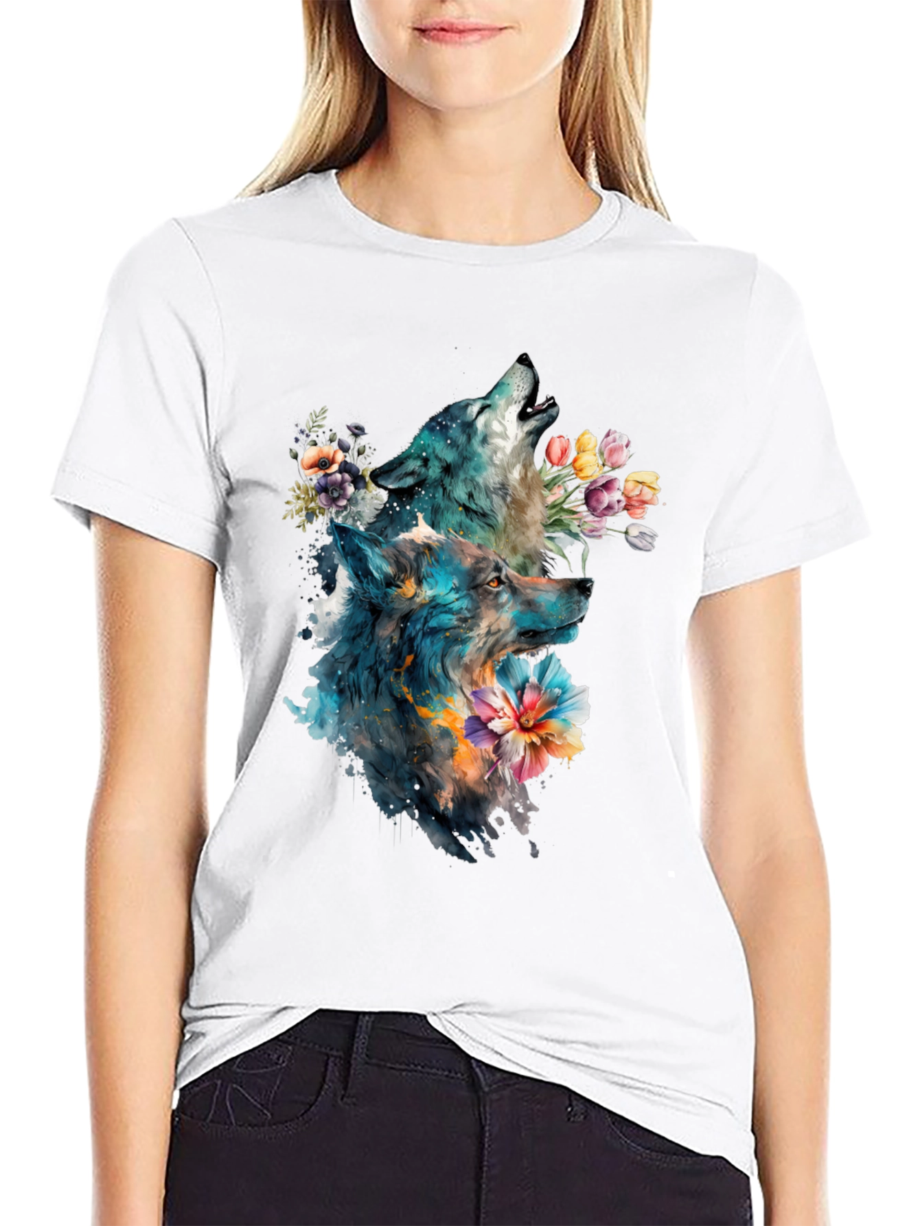 Wolf & Floral Graphic Tee