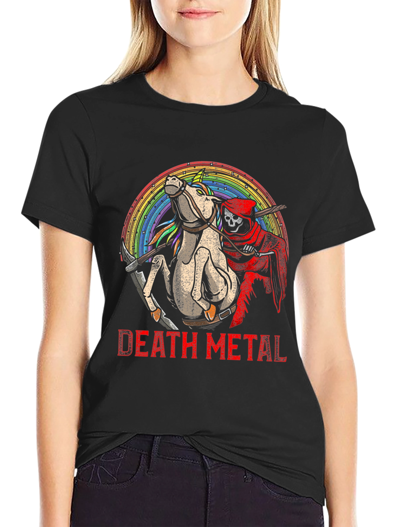 Death Metal Grim Reaper Unicorn Black T-Shirt