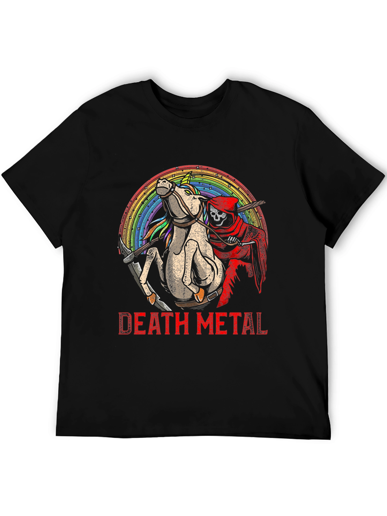 Death Metal Grim Reaper Unicorn Black T-Shirt