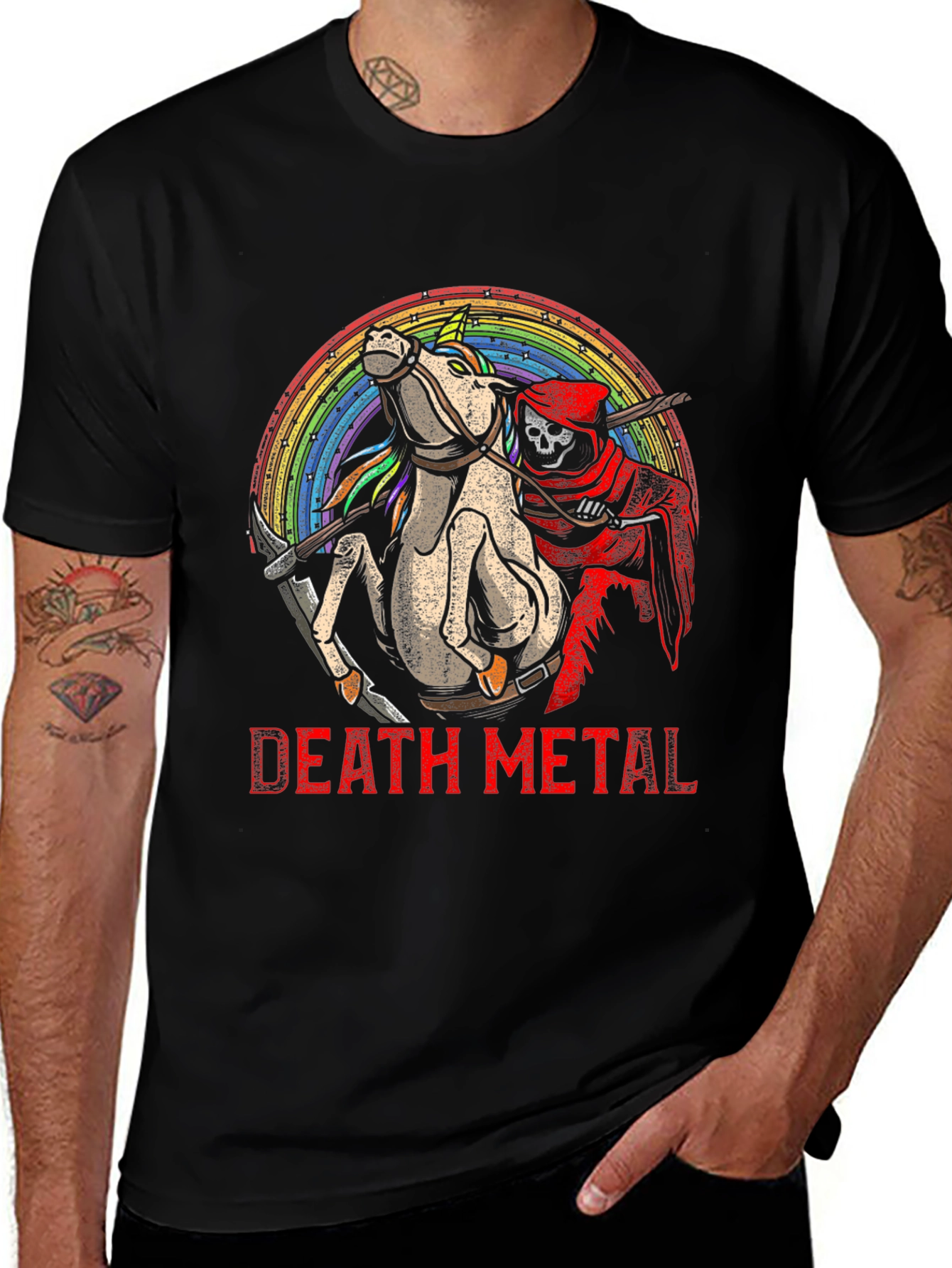 Death Metal Grim Reaper Unicorn Black T-Shirt