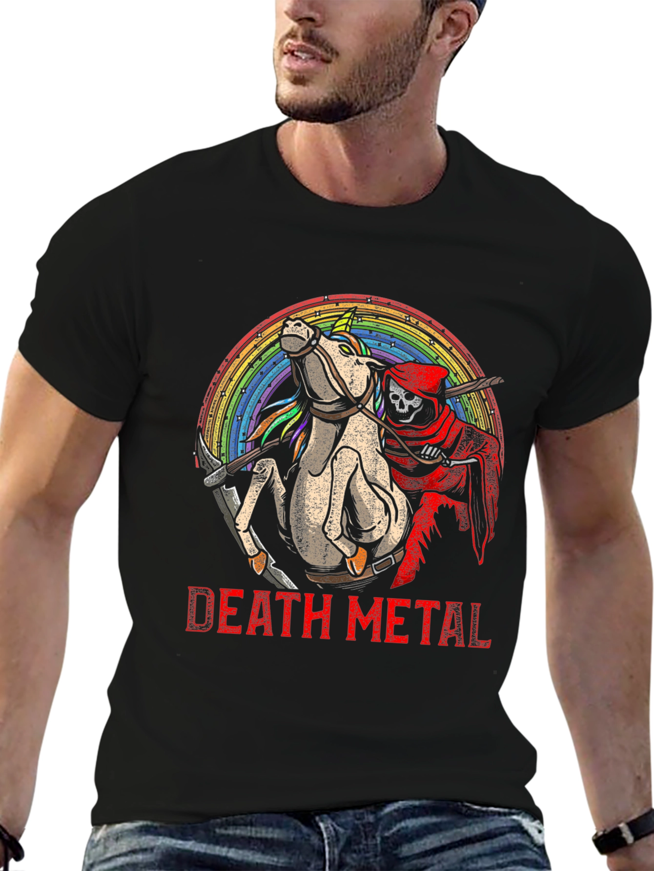 Death Metal Grim Reaper Unicorn Black T-Shirt