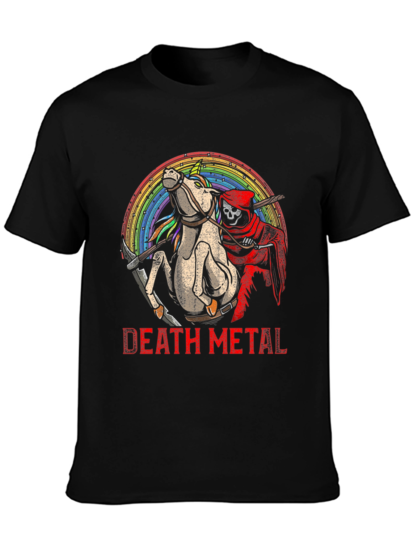 Death Metal Grim Reaper Unicorn Black T-Shirt