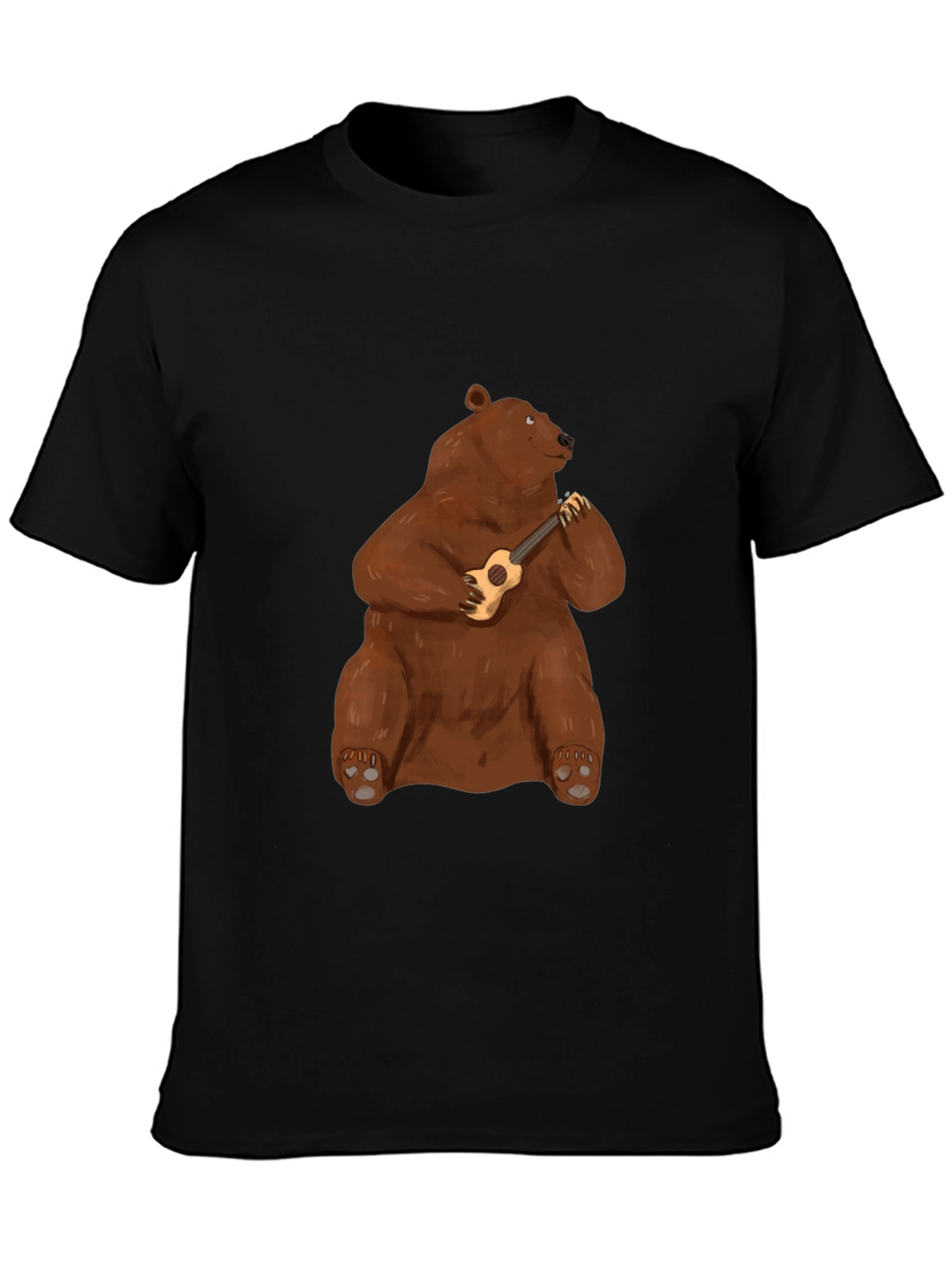 Bear Playing Ukulele Black T-Shirt