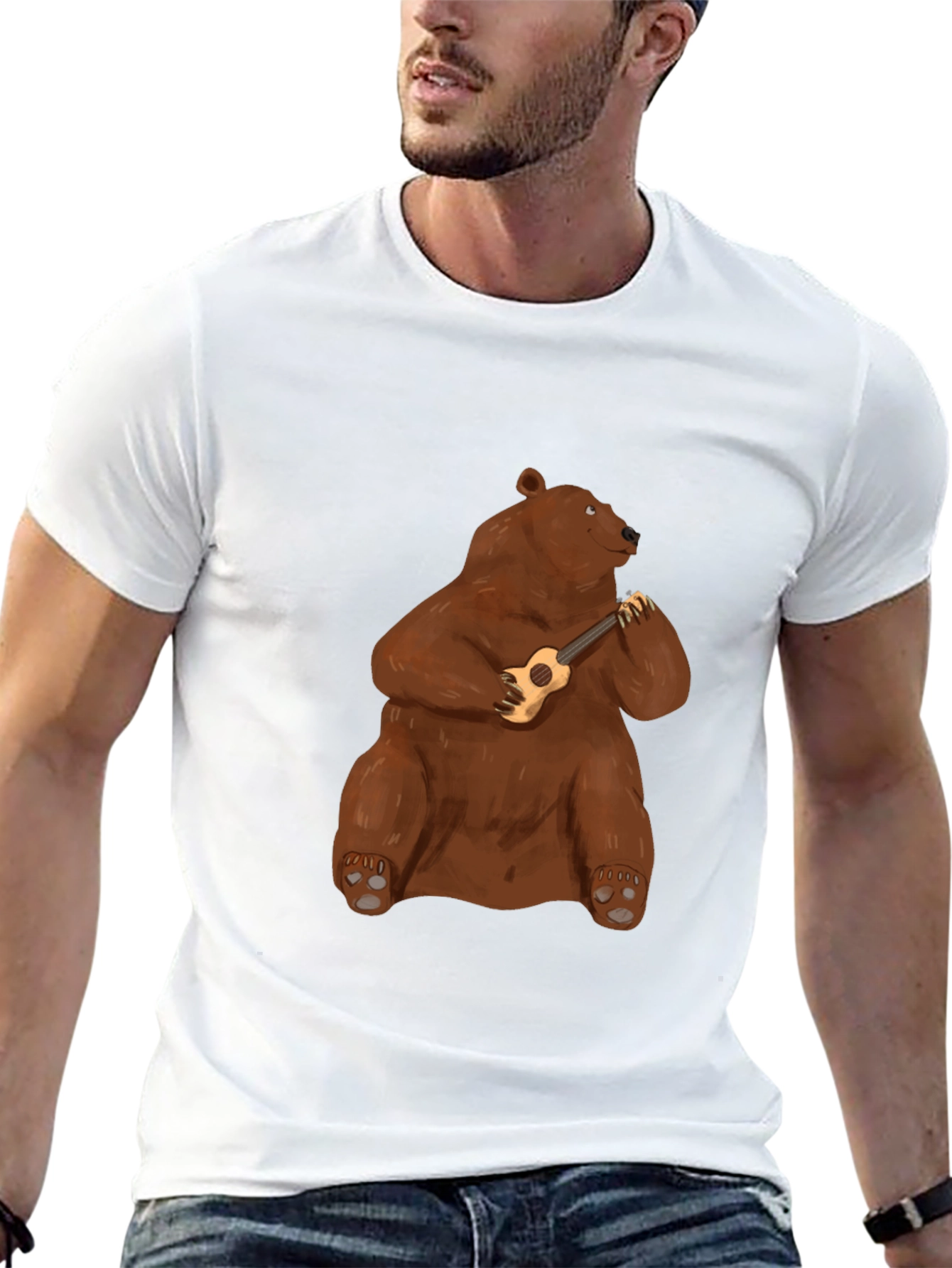 Bear Playing Ukulele Black T-Shirt