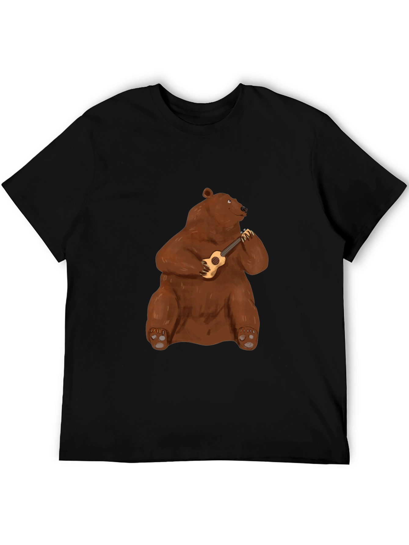 Bear Playing Ukulele Black T-Shirt
