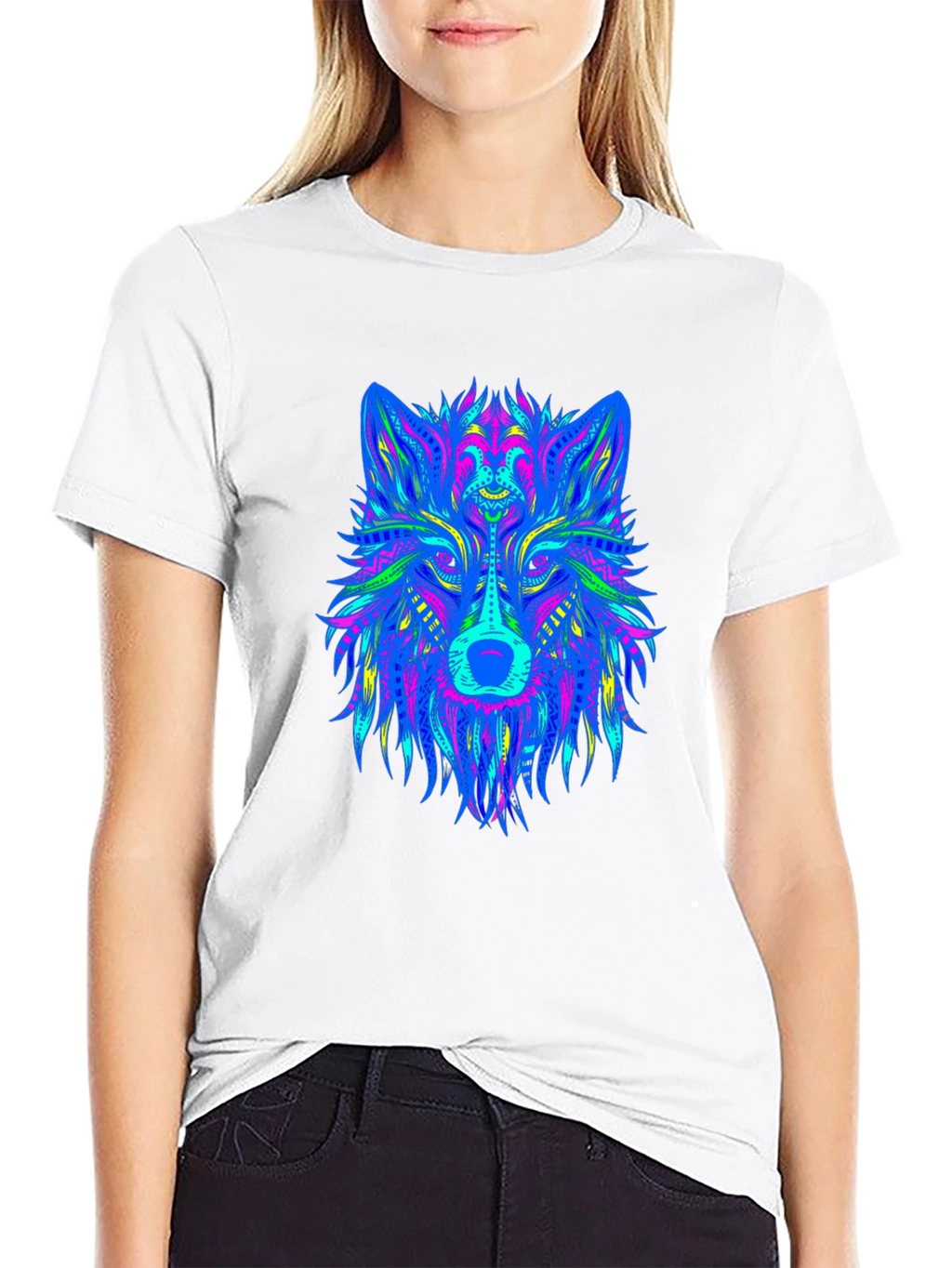 Neon Wolf Graphic Black T-Shirt