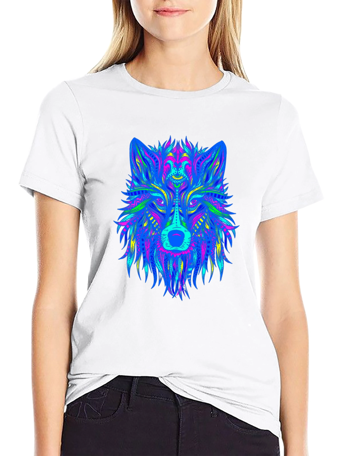Neon Wolf Graphic Black T-Shirt