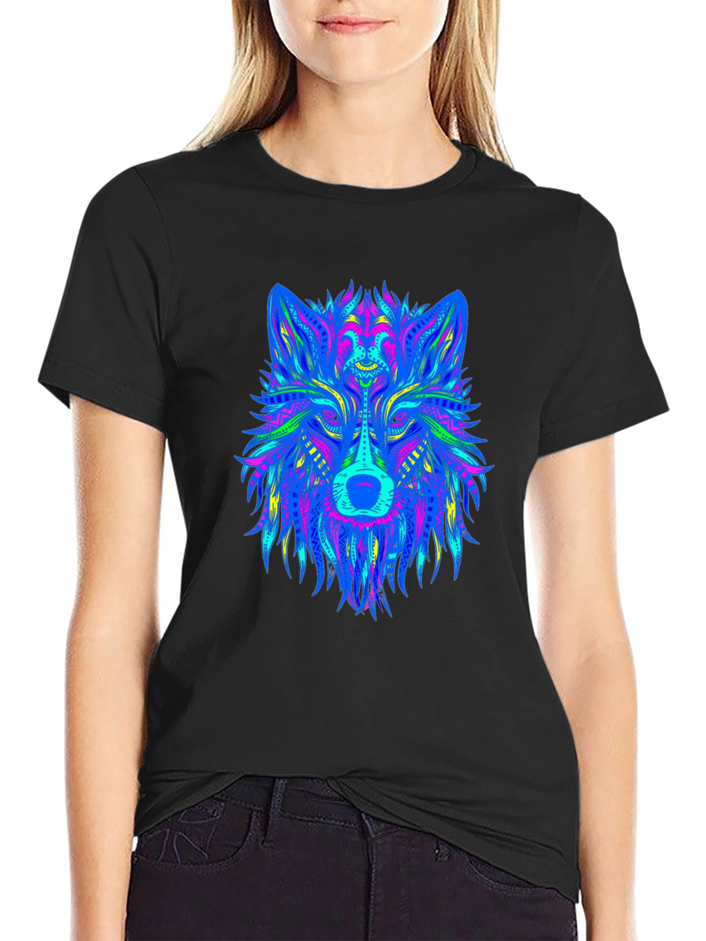 Neon Wolf Graphic Black T-Shirt